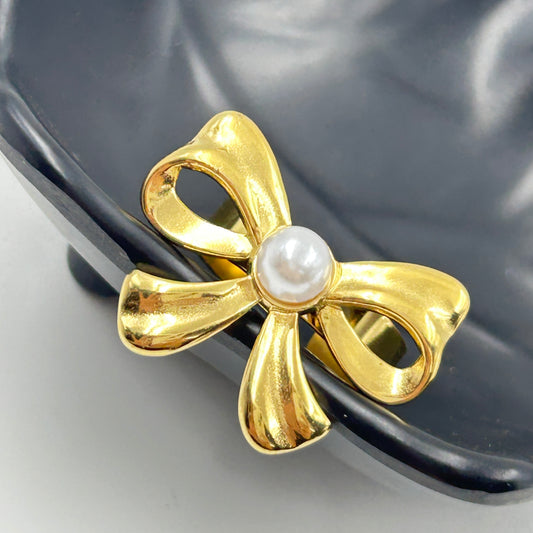 Adjustable BOW Ring 18k Gold Plated Pearl Ring