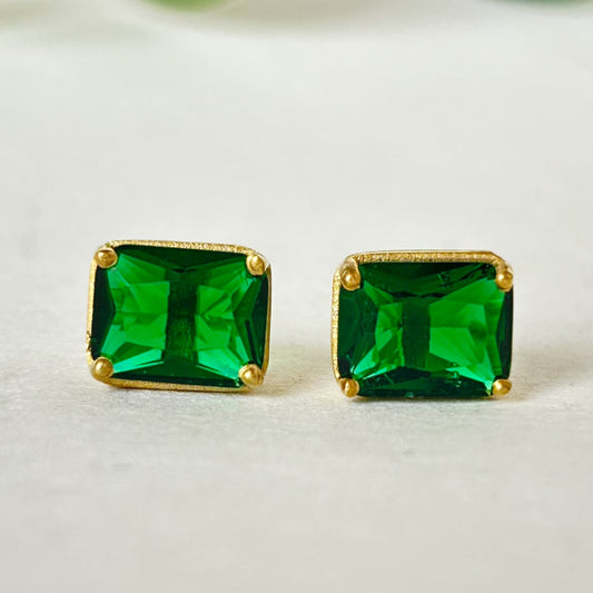 Green Stud Earring - Silver Earrings