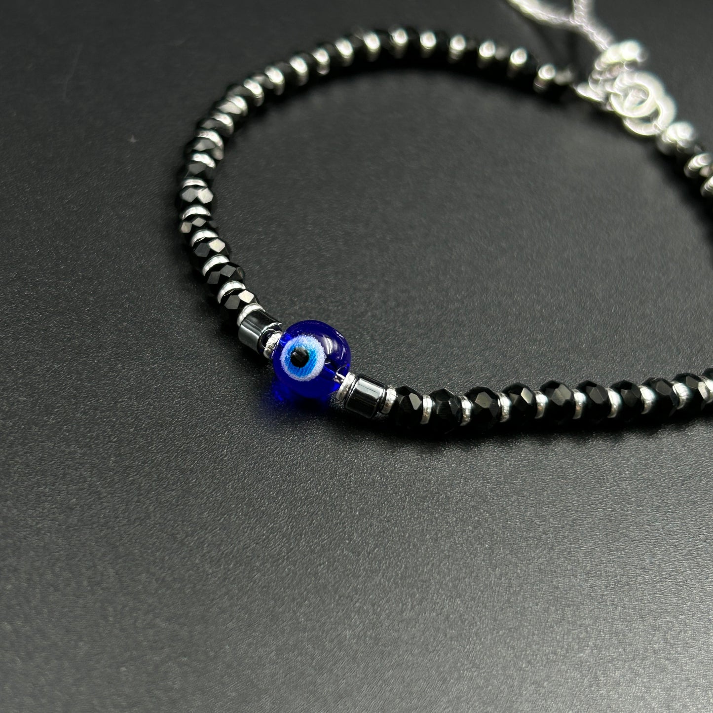 Silver Evil Eye Bracelet - Silver Black Beads Nazariya  Bracelet Adjustable