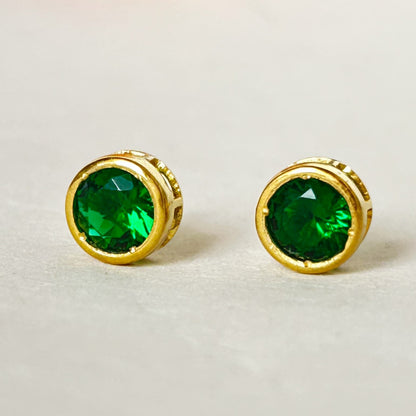 Green Bezel Stud Earring - Silver Earring