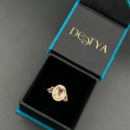 Silver Rose Gold Ring - Peach Morganite Ring