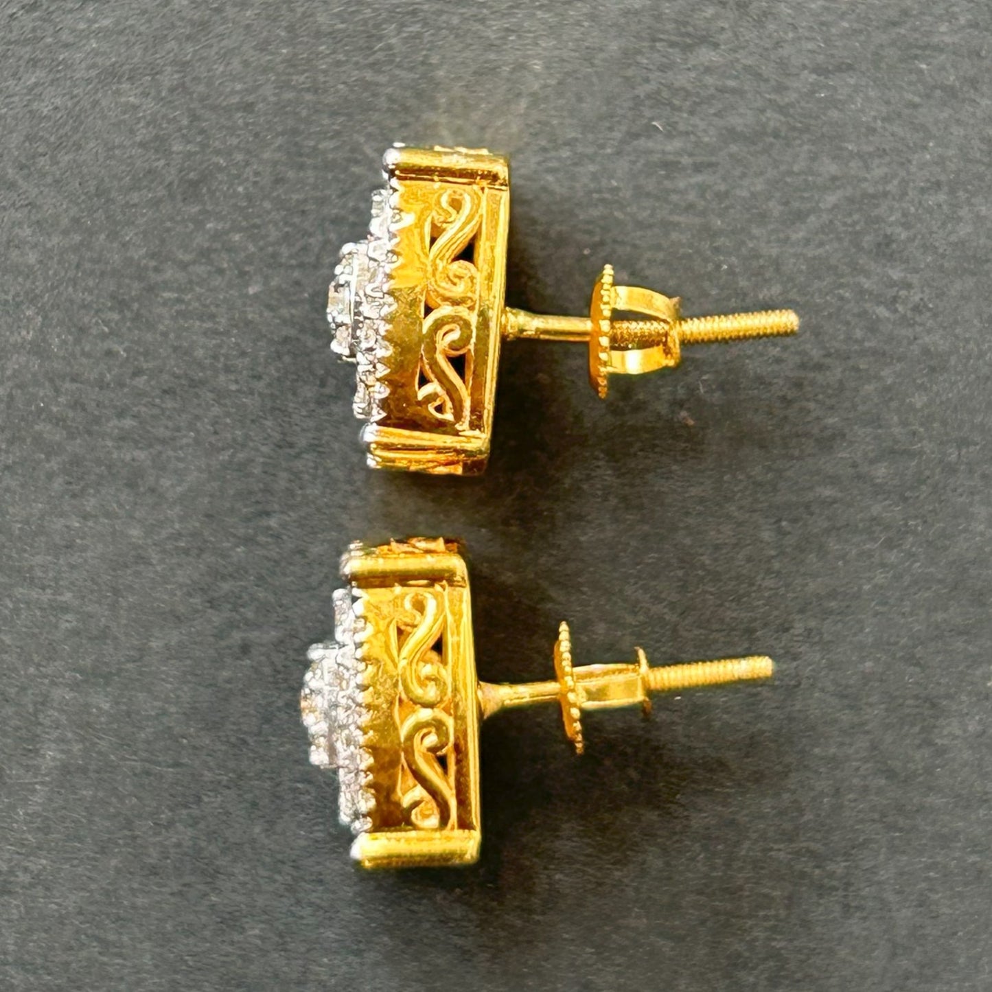 Yellow Gold Diamond Earring - Silver Earrings