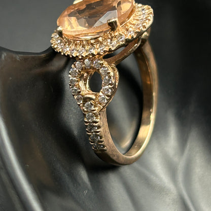 Silver Rose Gold Ring - Peach Morganite Ring