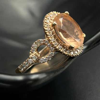 Silver Rose Gold Ring - Peach Morganite Ring