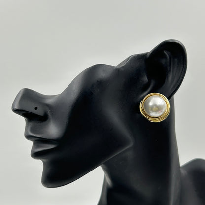 18k Yellow Gold Plated BIG White Pearl Earring
