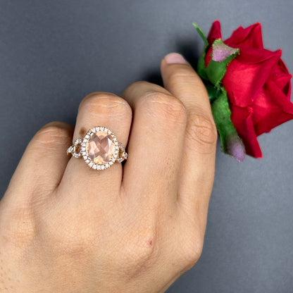 Silver Rose Gold Ring - Peach Morganite Ring