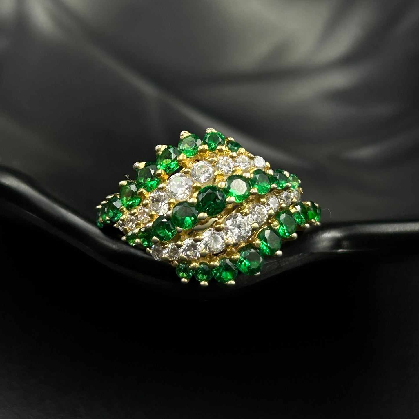 Silver Green Diamond Ring - Yellow Gold Ring