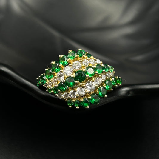 Silver Green Diamond Ring - Yellow Gold Ring