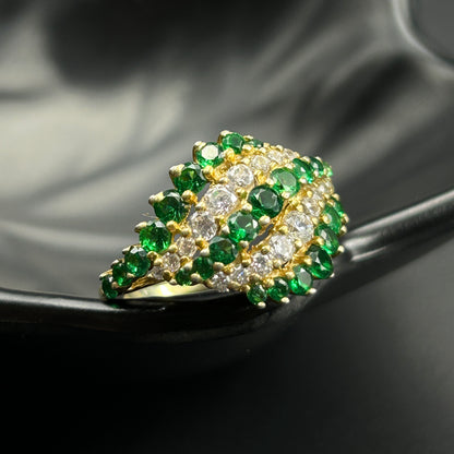 Silver Green Diamond Ring - Yellow Gold Ring