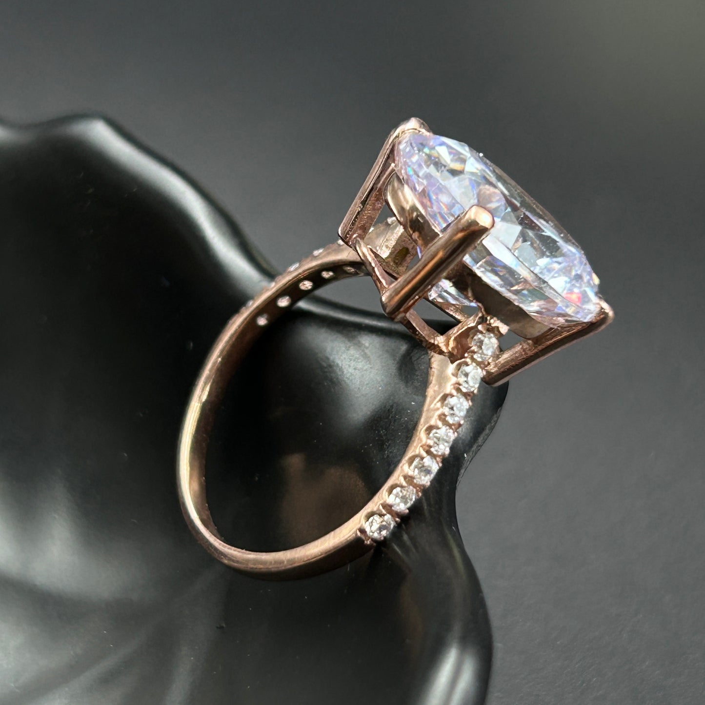 Pure Silver Solitaire Ring - Rose Gold