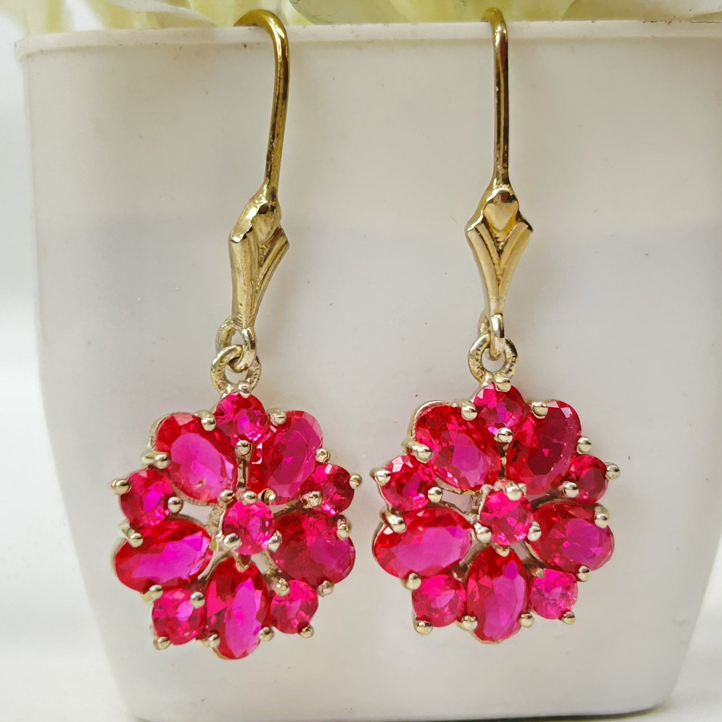 Pink Floral Earrings-Silver Dangle Earrings