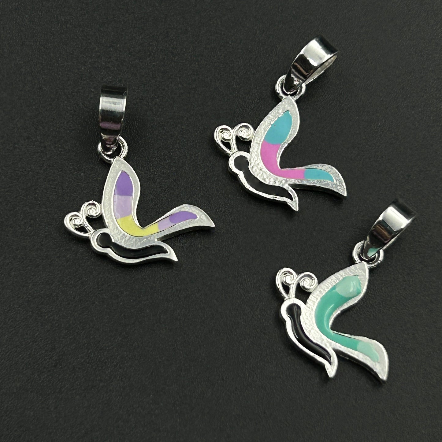 Kids Silver Pendant - Half Butterfly (Blue/Pink)