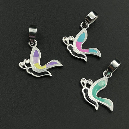 Kids Silver Pendant - Half Butterfly (Blue/Pink)