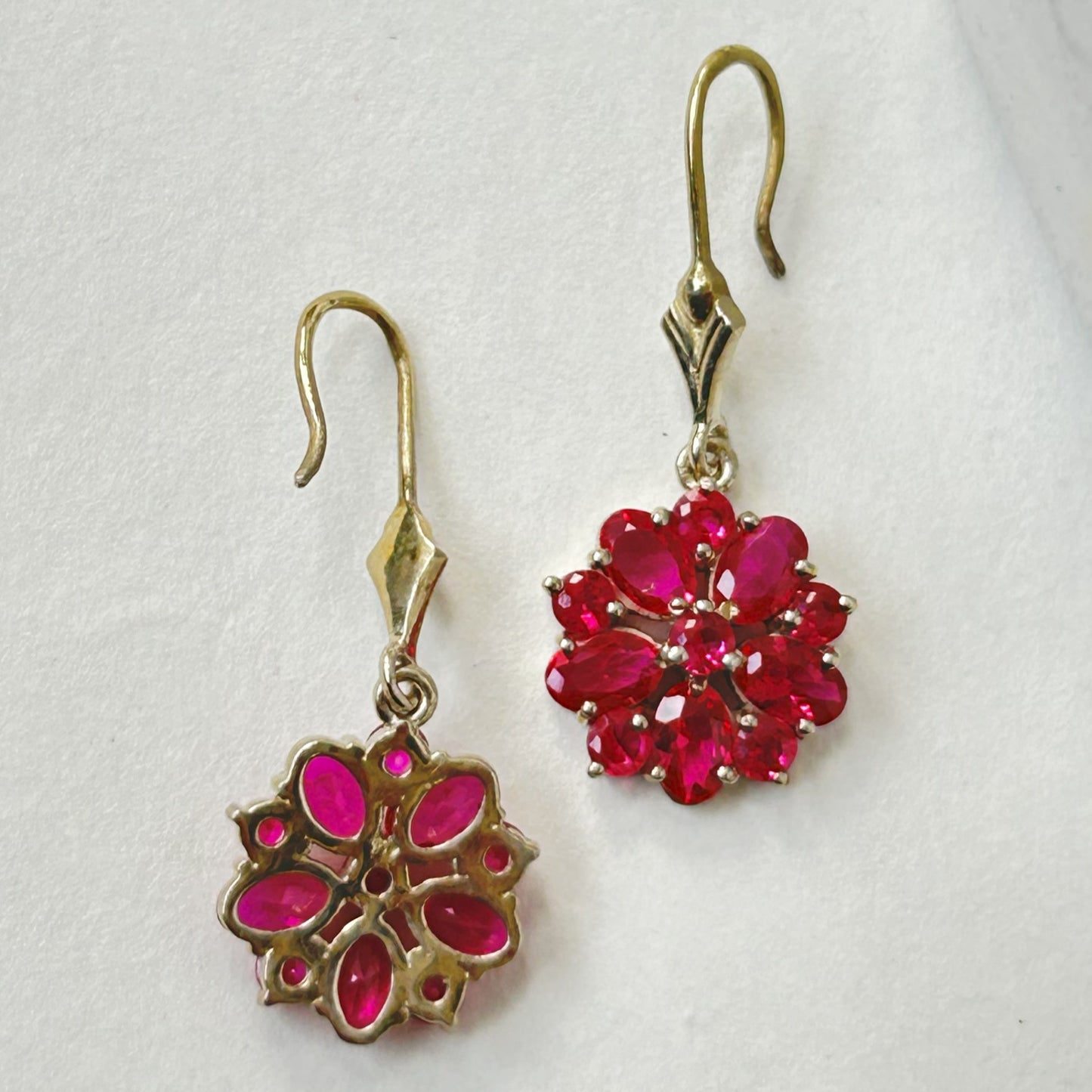 Pink Floral Earrings-Silver Dangle Earrings