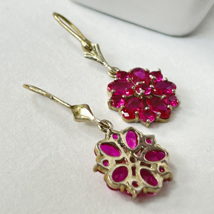 Pink Floral Earrings-Silver Dangle Earrings