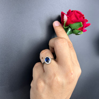 Silver Ring for Women - Blue Halo Ring