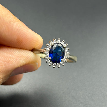 Silver Ring for Women - Blue Halo Ring