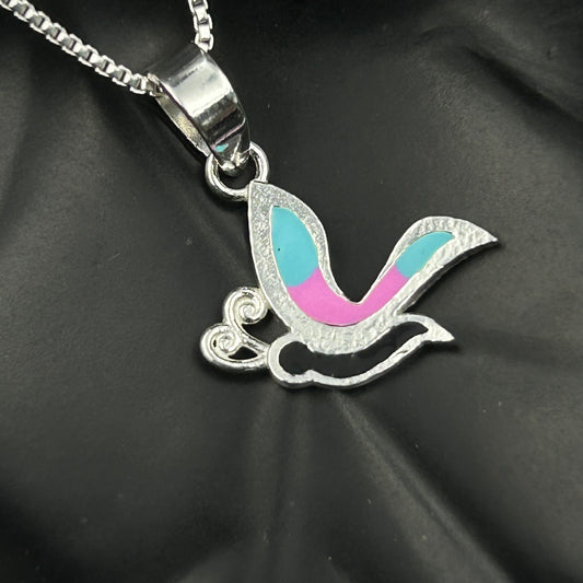 Kids Silver Pendant - Half Butterfly (Blue/Pink)