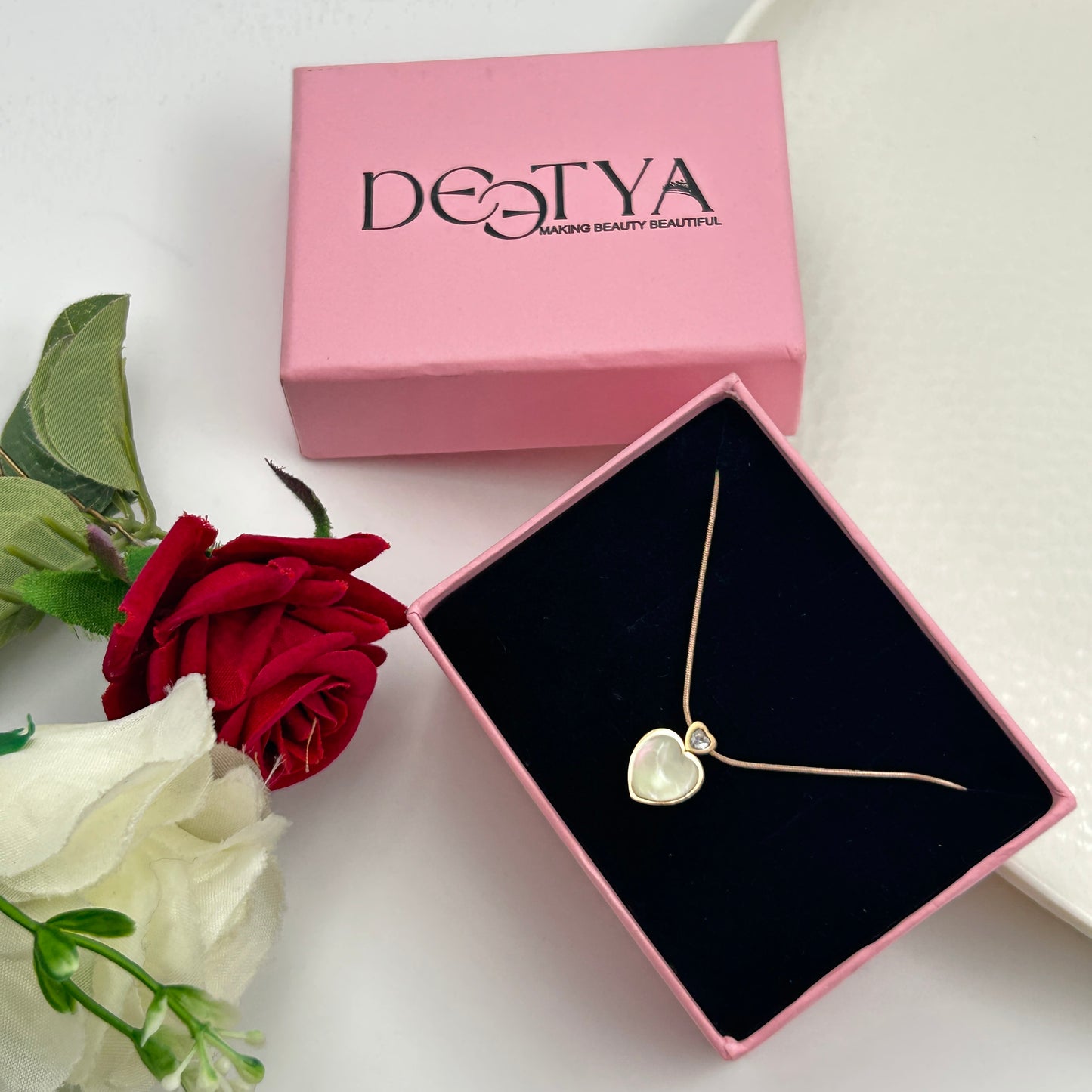 18k Rose gold plated White Heart Necklace