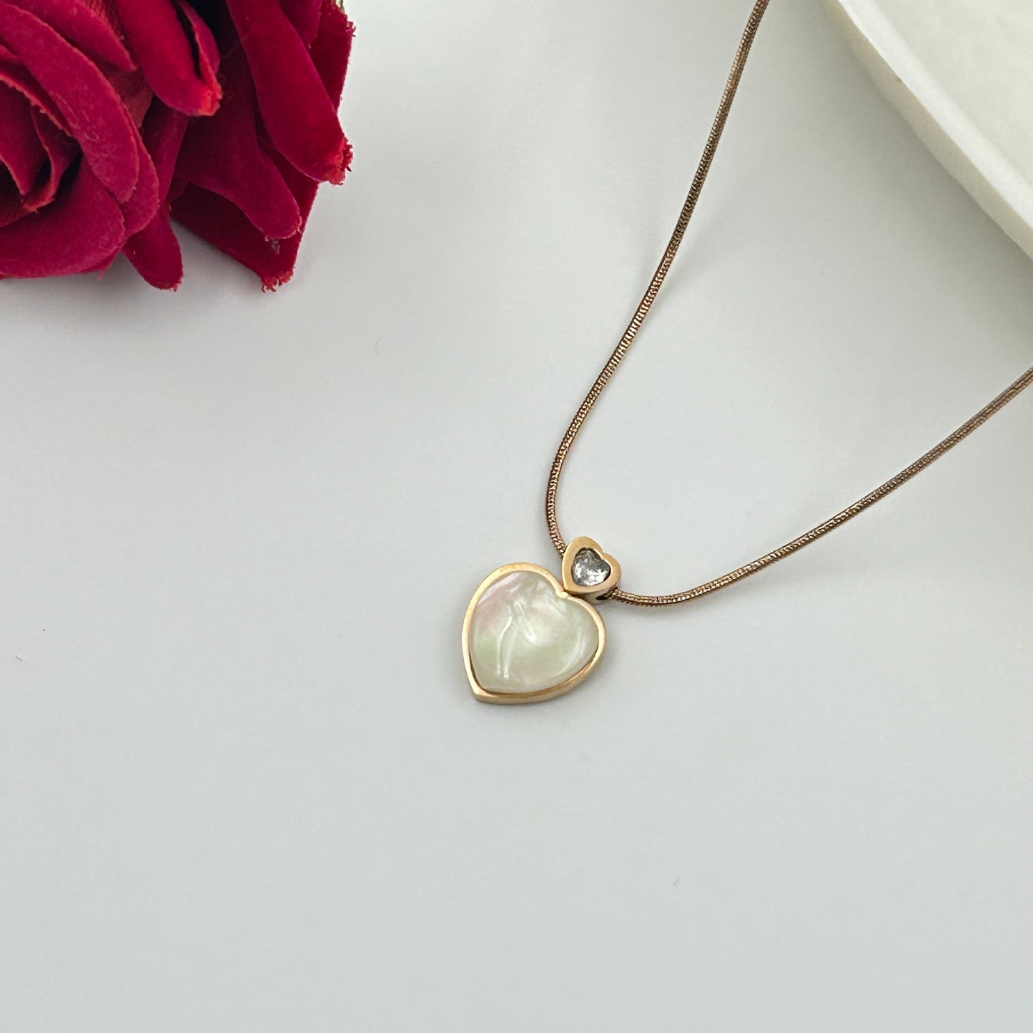 18k Rose gold plated White Heart Necklace