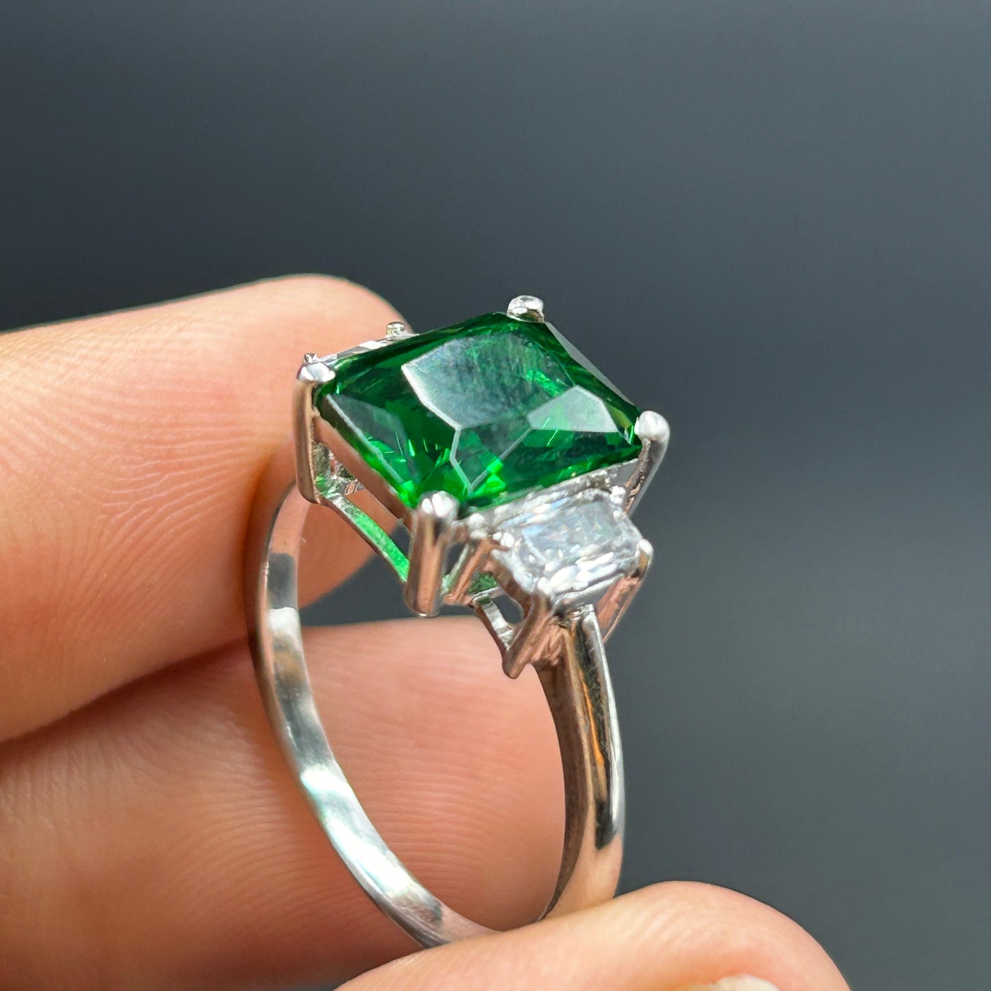 Silver Green Diamond Ring - Women's Ring