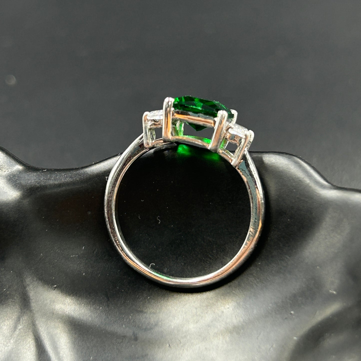 Silver Green Diamond Ring - Women's Ring