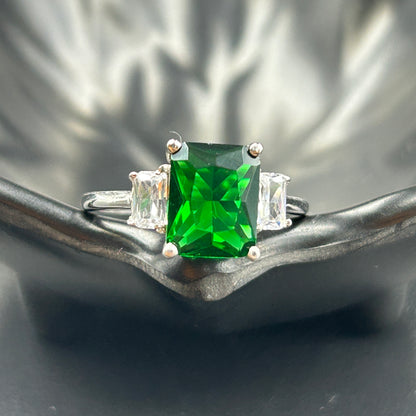 Silver Green Diamond Ring - Women's Ring