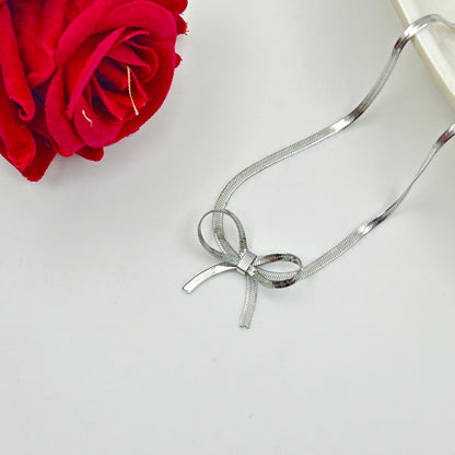 Bow Necklace 18k White gold plated