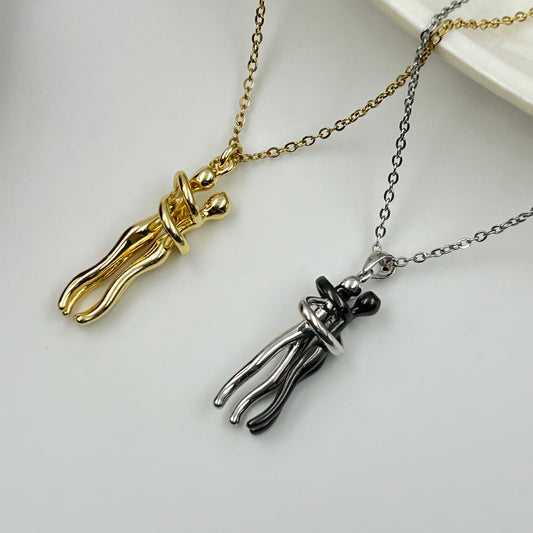 Couple Hug Pendant and Chain 18k gold plated