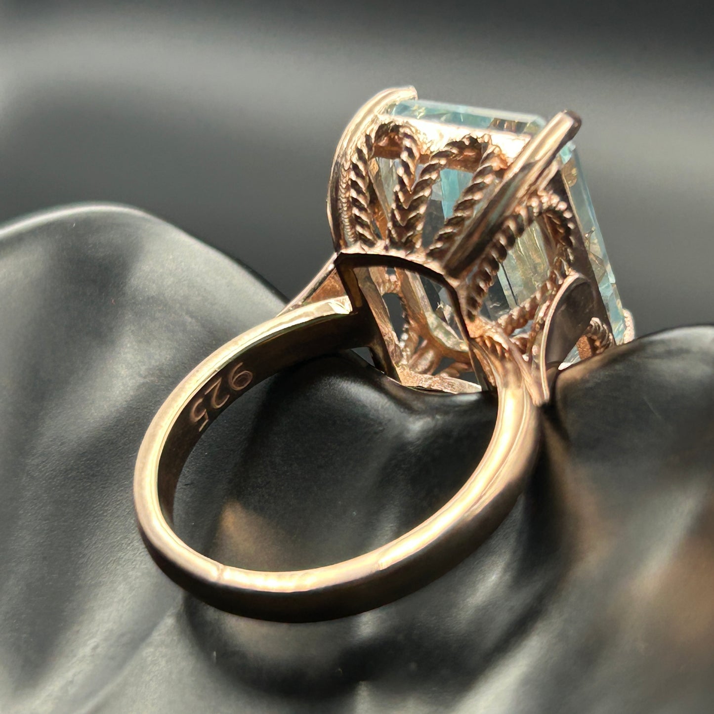 Rose Gold Aquamarine Ring - Pure Silver