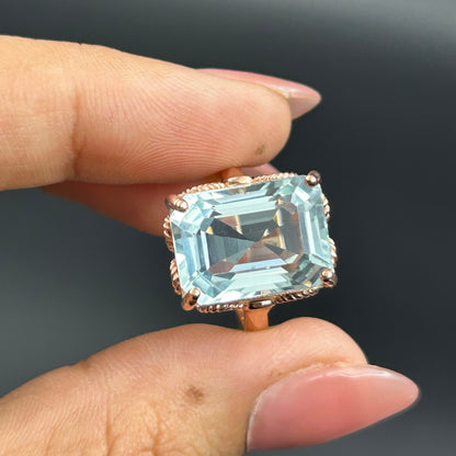 Rose Gold Aquamarine Ring - Pure Silver