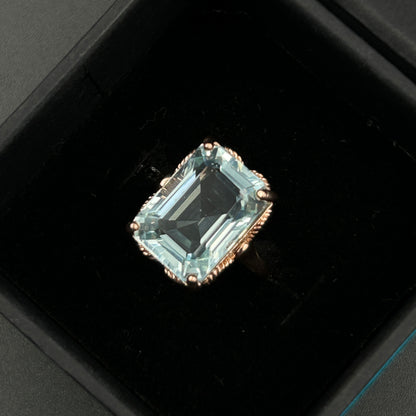 Rose Gold Aquamarine Ring - Pure Silver