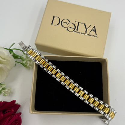 Stainless Steel Yellow and White Gold Plated Men's Bracelet