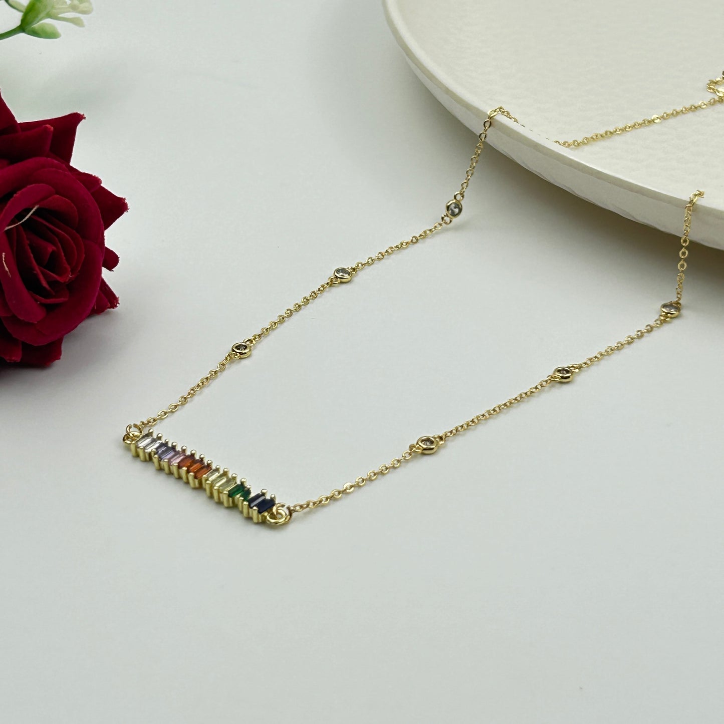 18k gold plated Colourful Diamond Necklace