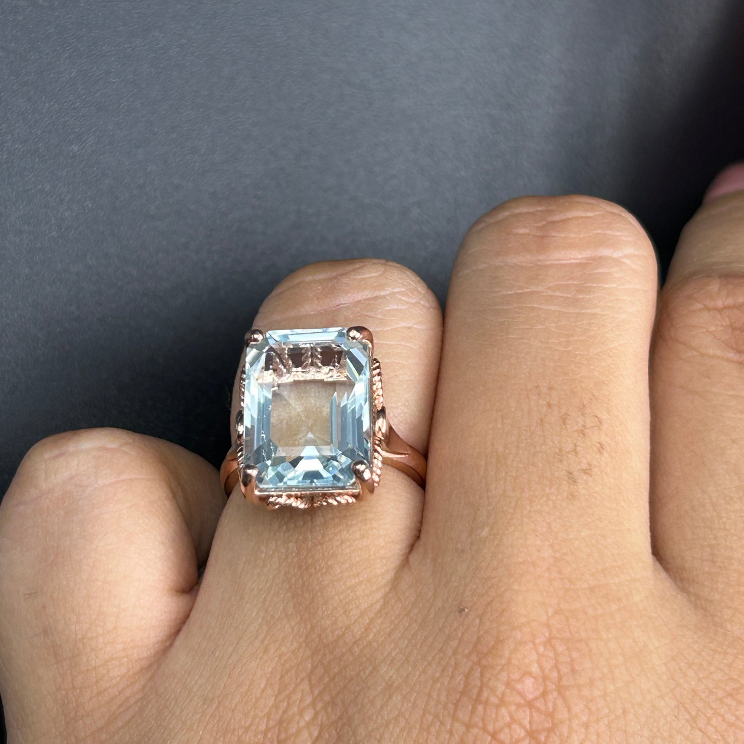 Rose Gold Aquamarine Ring - Pure Silver