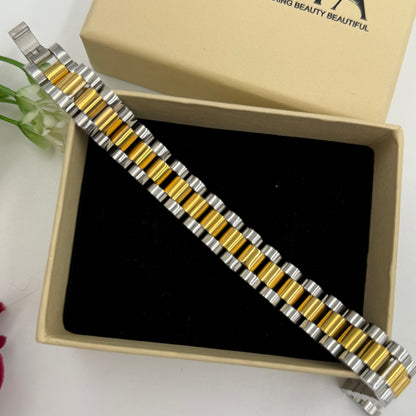 Stainless Steel Yellow and White Gold Plated Men's Bracelet