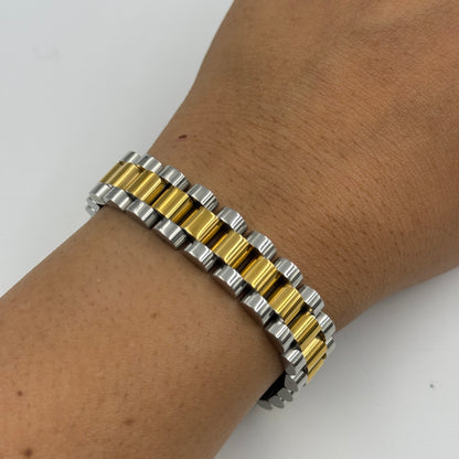 Stainless Steel Yellow and White Gold Plated Men's Bracelet