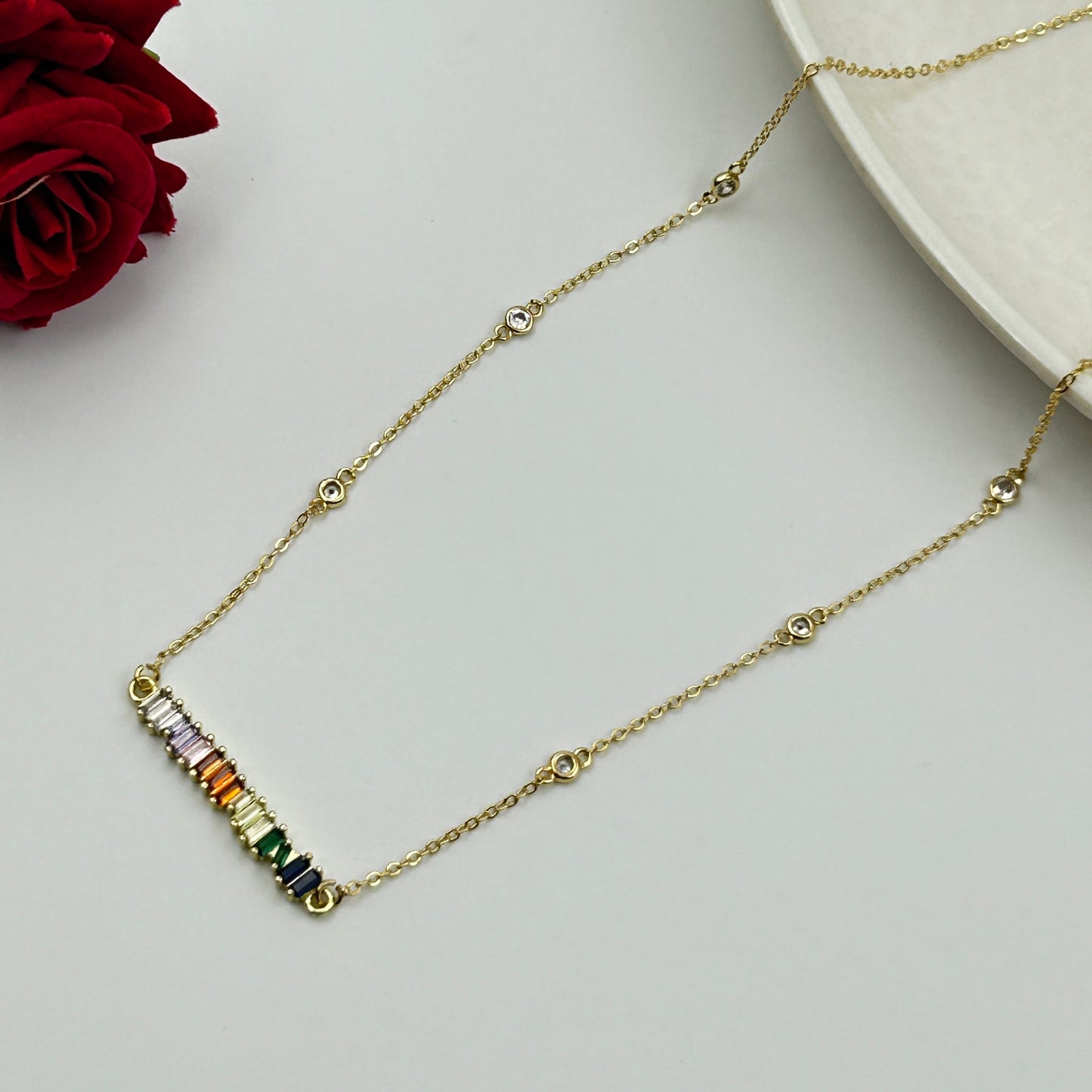 18k gold plated Colourful Diamond Necklace