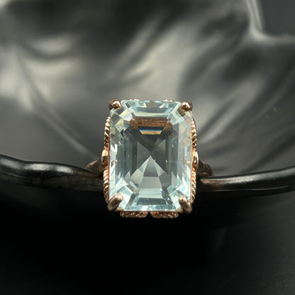 Rose Gold Aquamarine Ring - Pure Silver