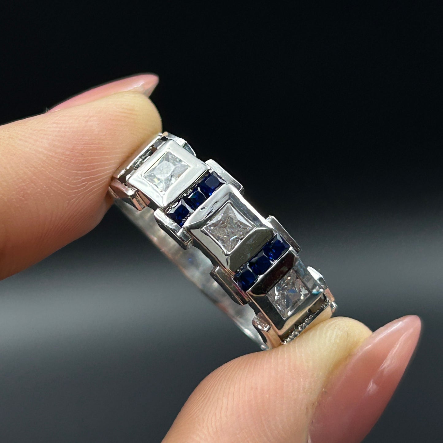 Men's Silver Ring - Blue Sapphire Ring