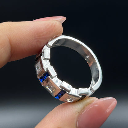 Men's Silver Ring - Blue Sapphire Ring