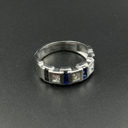 Men's Silver Ring - Blue Sapphire Ring