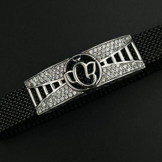 Men's Ganesh Silver Bracelet - Black Spring Belt