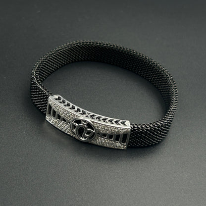 Men's Ganesh Silver Bracelet - Black Spring Belt