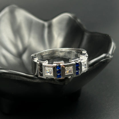 Men's Silver Ring - Blue Sapphire Ring