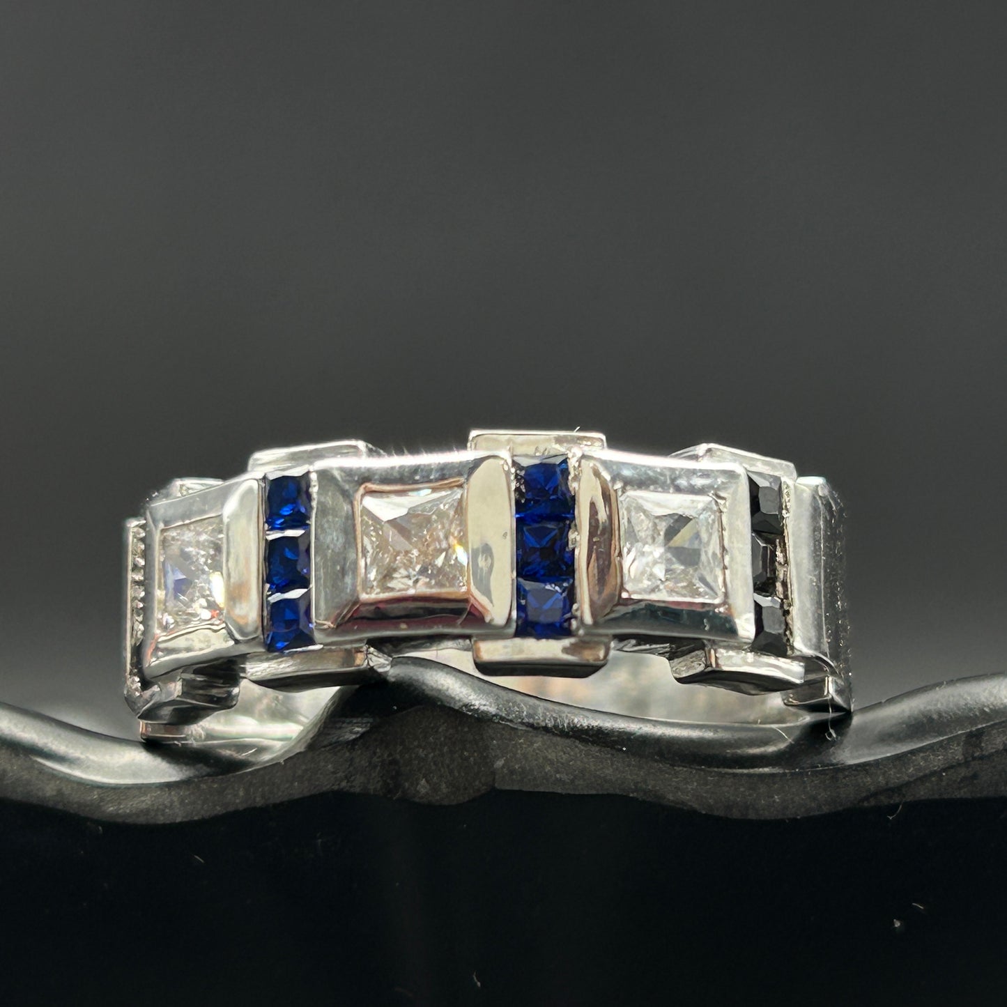 Men's Silver Ring - Blue Sapphire Ring