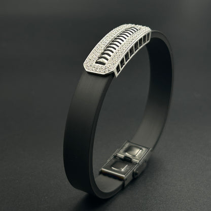 Pure Silver Men's Bracelet - Black Belt Silicon