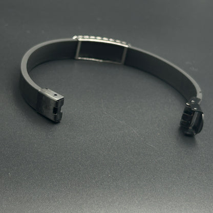 Pure Silver Men's Bracelet - Black Belt Silicon