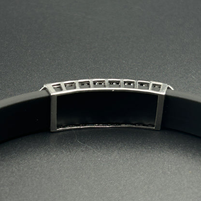 Pure Silver Men's Bracelet - Black Belt Silicon