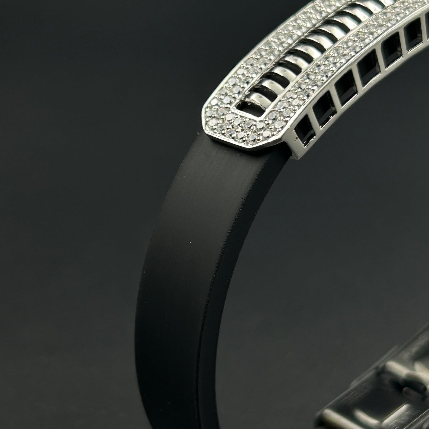 Pure Silver Men's Bracelet - Black Belt Silicon